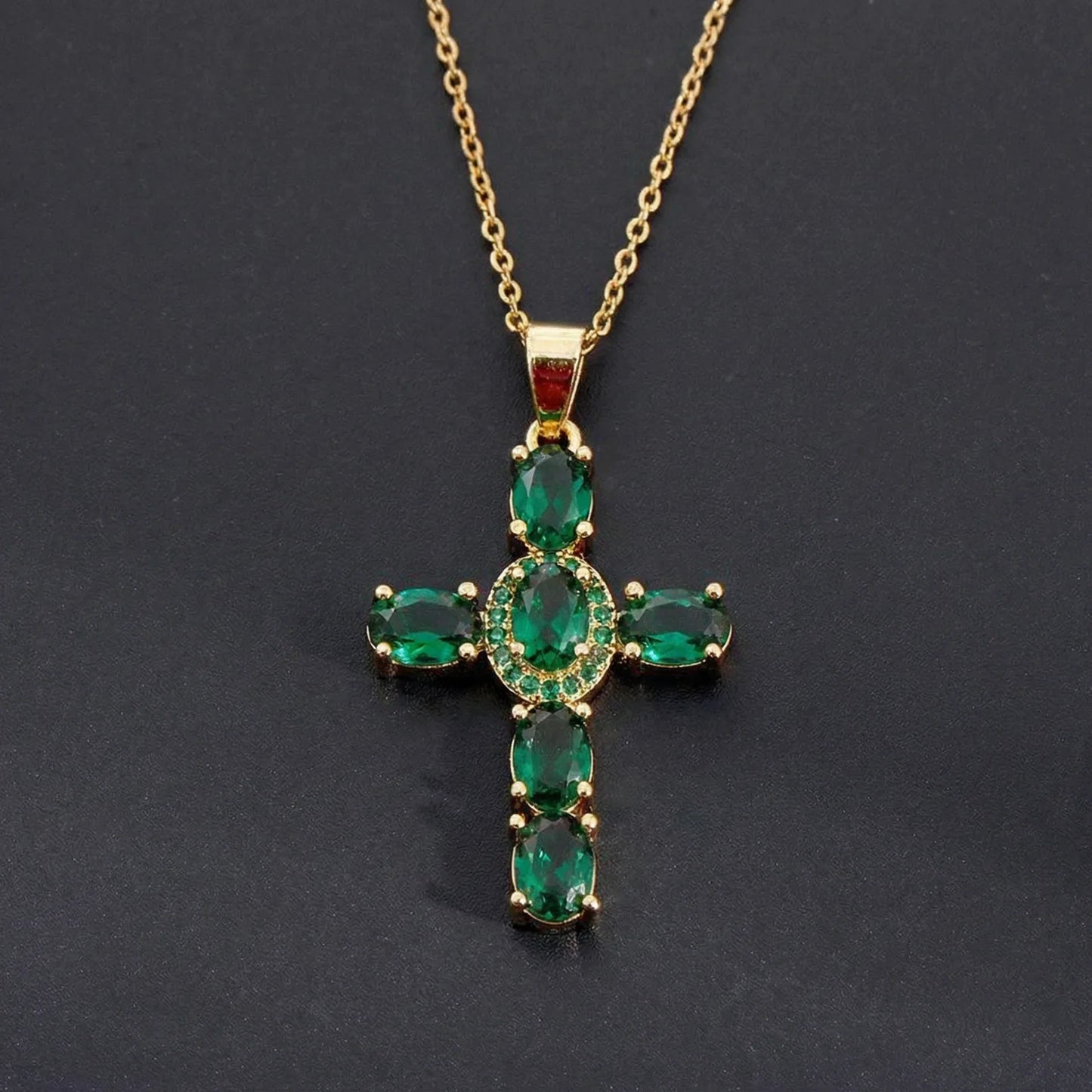 Dainty Colorful Gem Set Cross Necklace