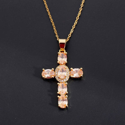Dainty Colorful Gem Set Cross Necklace
