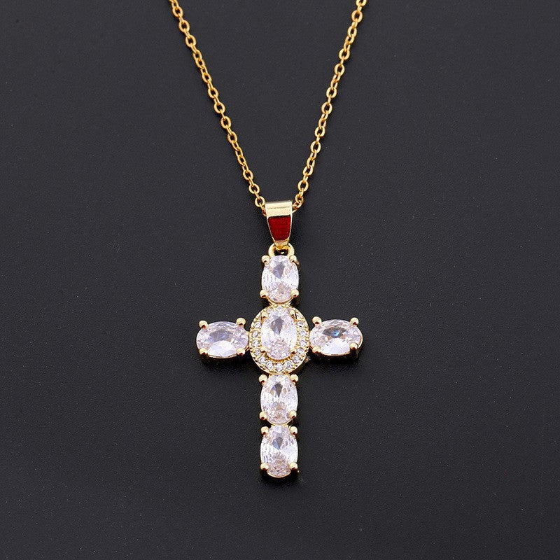 Dainty Colorful Gem Set Cross Necklace