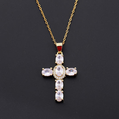 Dainty Colorful Gem Set Cross Necklace